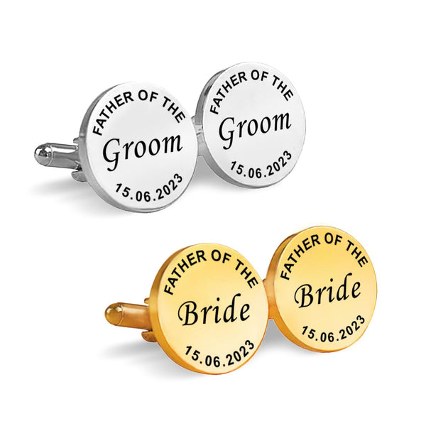 Personalised 925 Sterling Silver Dates Quotes Father of Bride or Groom & Date Cufflink for Men and Boys 1 Pair