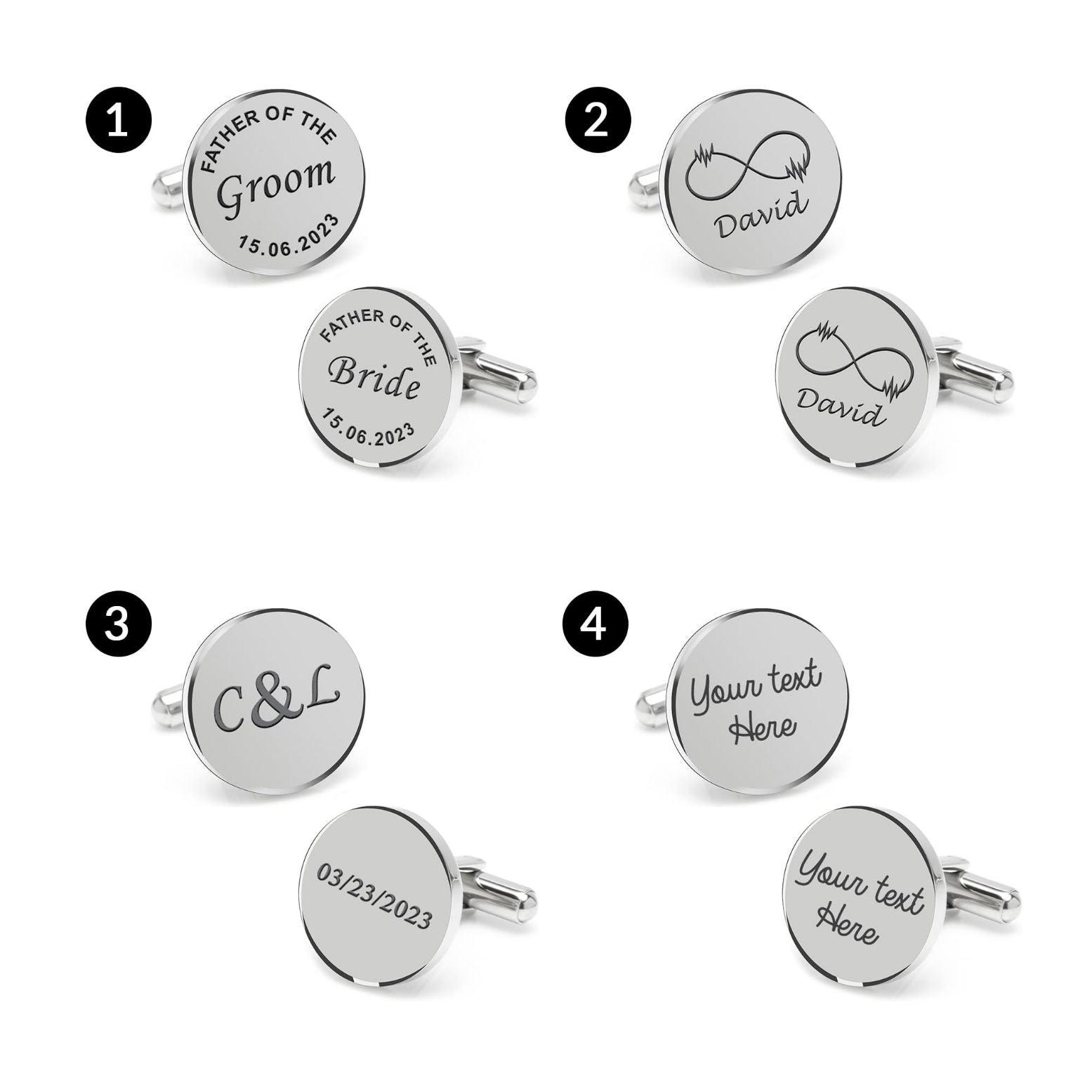 Personalised 925 Sterling Silver Your Own Handwriting Text Cufflink for Men and Boys 1 Pair