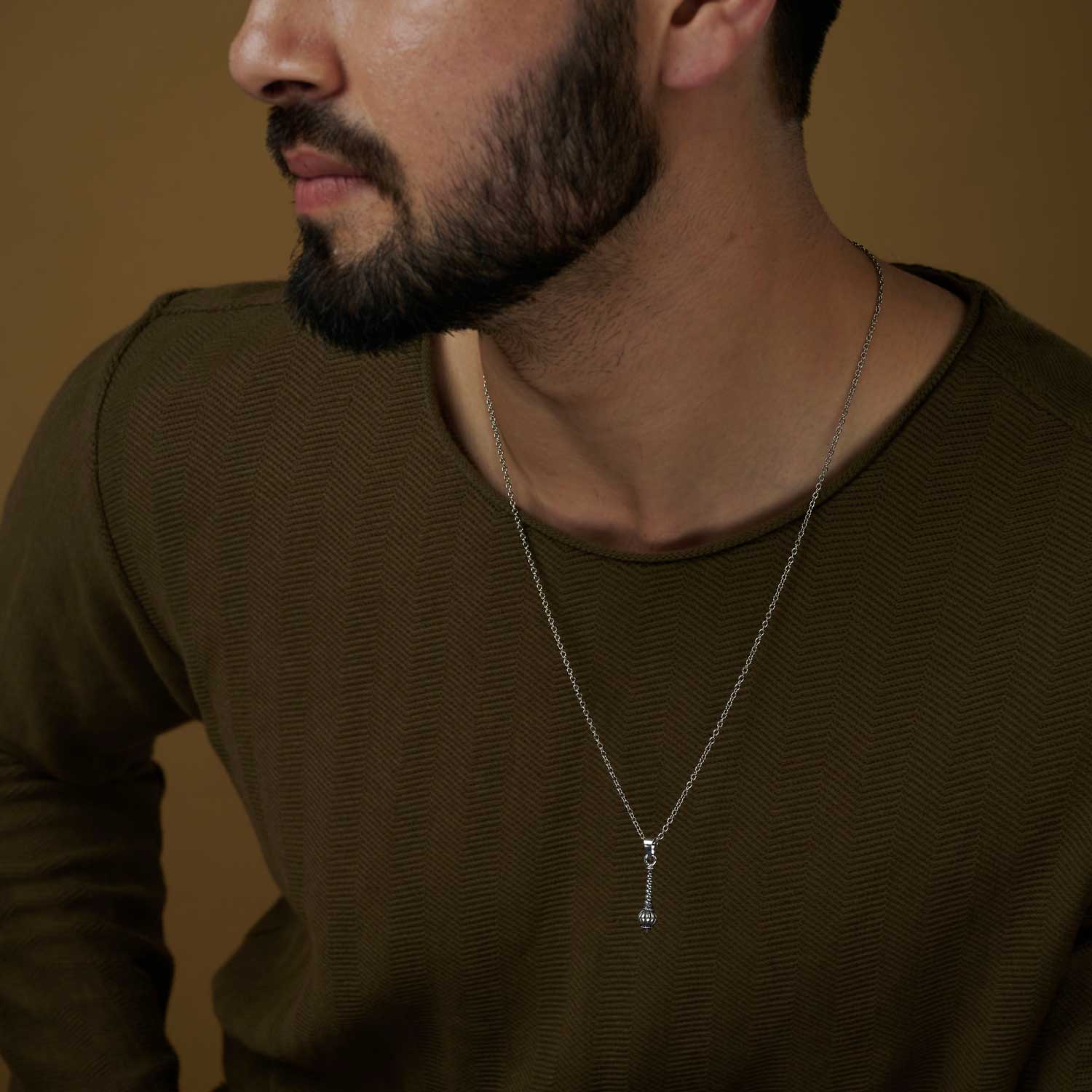 925 Sterling Silver Oxidized Hanuman Gada Pendant Necklace for Men