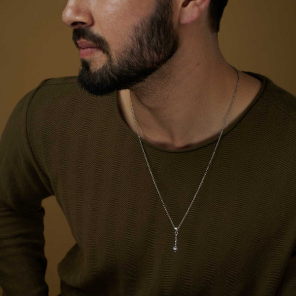 925 Sterling Silver Oxidized Hanuman Gada Pendant Necklace for Men