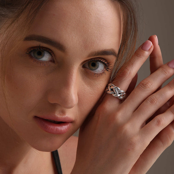 925 Sterling Silver Interwoven Twisted Roped Design knot Ring for Women
