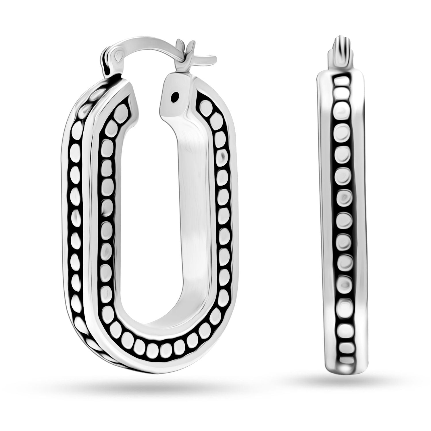 925 Sterling Silver Antique O Shape Hoop Earrings for Women 30 MM
