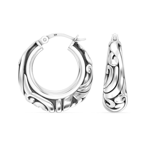 925 Sterling Silver Antique Vintage Inspired Filigree Lightweight Bali Style Chunky SMALL Click-Top Hoop Earrings for Women
