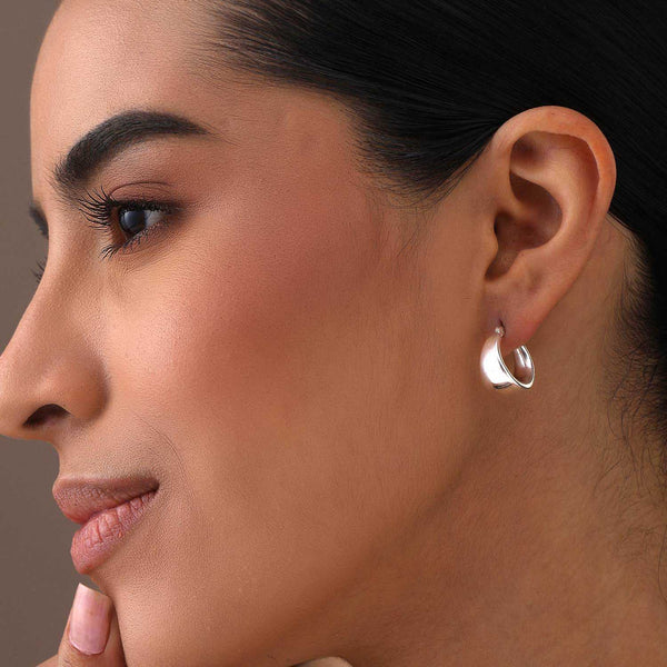 925 Sterling Silver Lightweight Wide Round Sleeper Hoop Earrings for Women