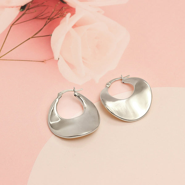 925 Sterling Silver Round Disc Click-Top Hoop Earrings For Women