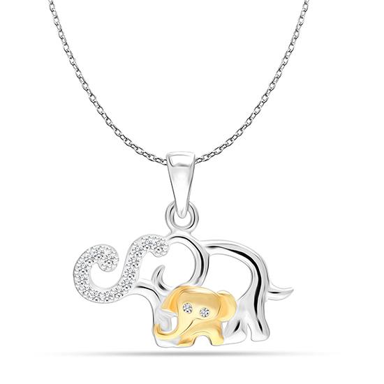 LeCalla Buy 925 Sterling Silver Jewellery Mom and Baby Elephant Charm Cubic Zirconial Necklace Pendant for Women Teen Online TrueSilver