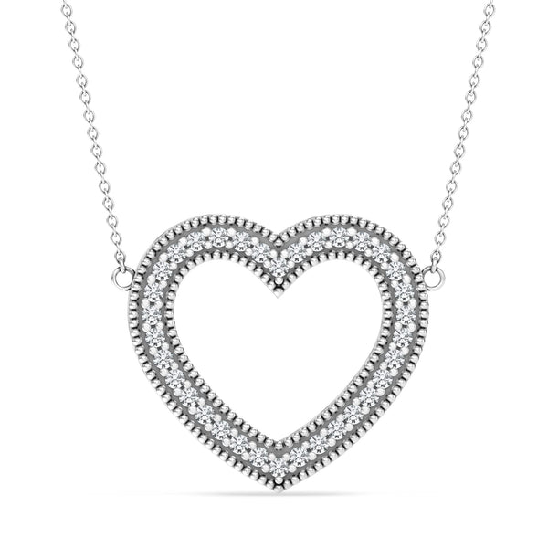925 Sterling Silver CZ Sparkling Open Heart Pendant Necklace for Women Teen