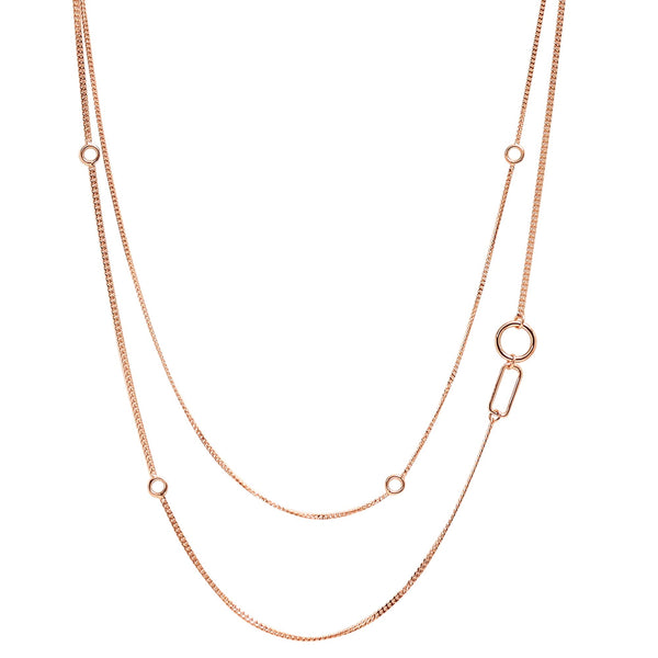 925 Sterling Silver Rose Gold-Plated Morden Style Station Long Chain Necklace for Women Teen