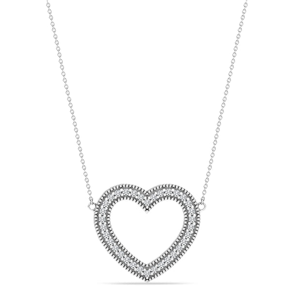 925 Sterling Silver Sparkling Open Heart Pendant Necklace for Women Teen
