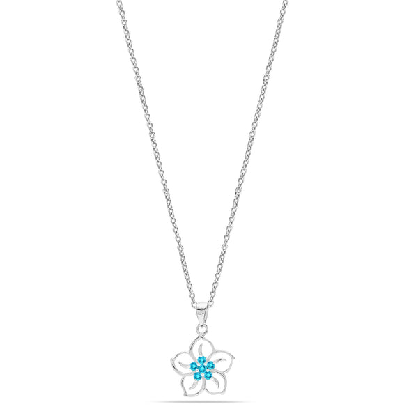 925 Sterling Silver Genuine Sky Blue Topaz Flower Pendant Necklace for Women Teen 18 Inches