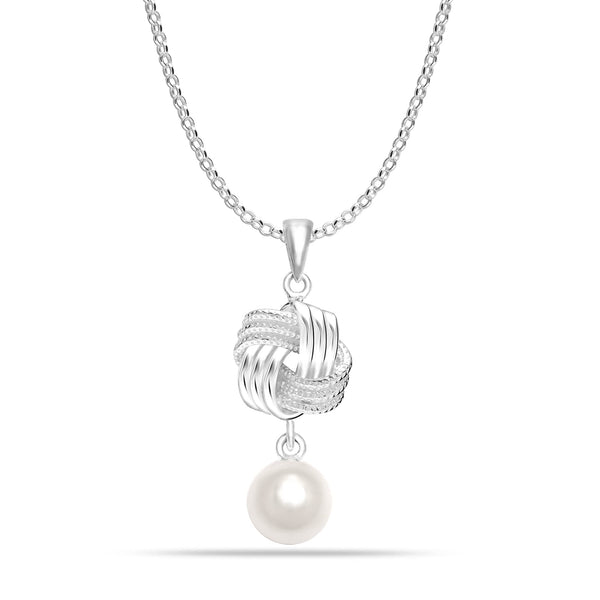 925 Sterling Silver Pearl Love Knot Pendant Necklace for Women and Girls