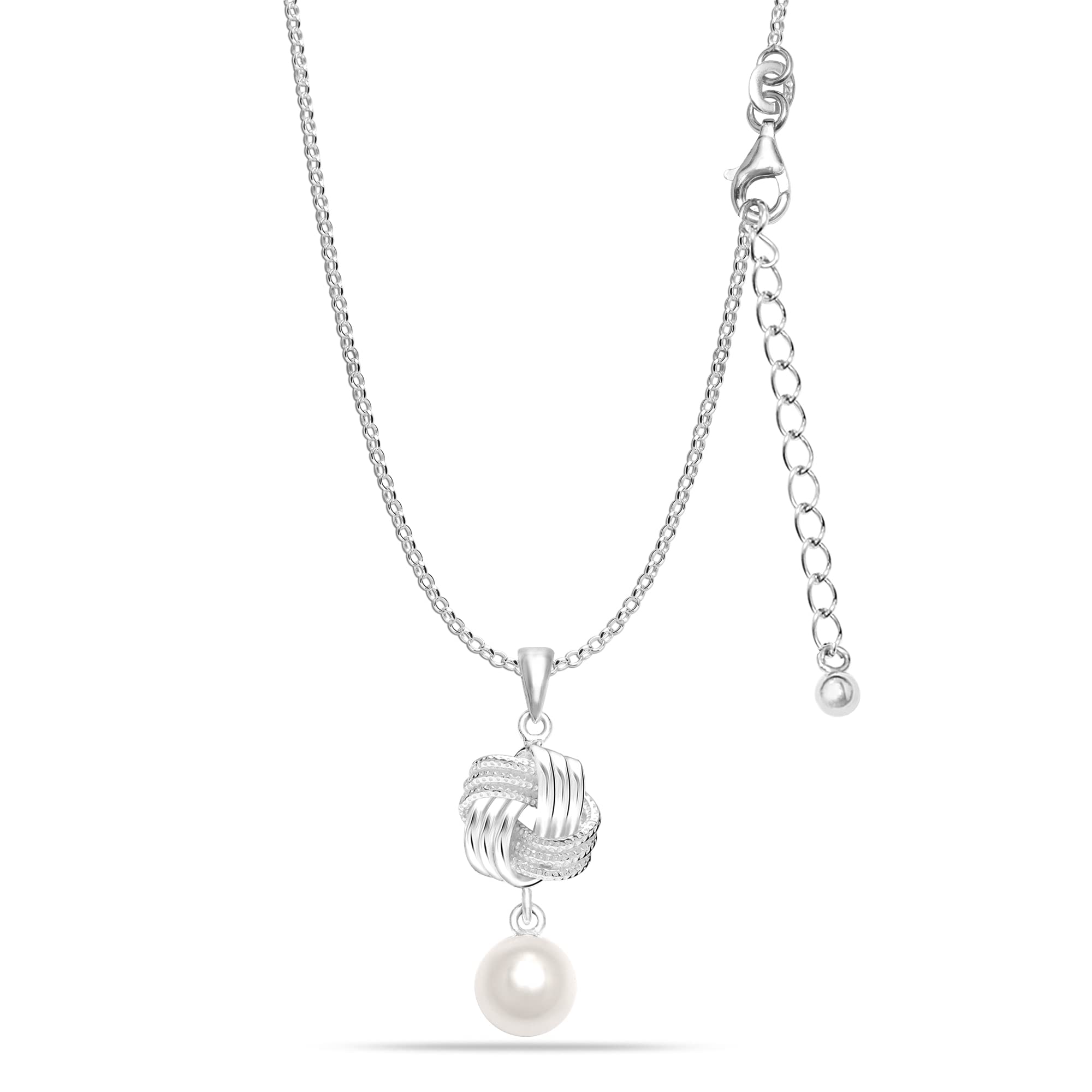 925 Sterling Silver Pearl Love Knot Pendant Necklace for Women and Girls