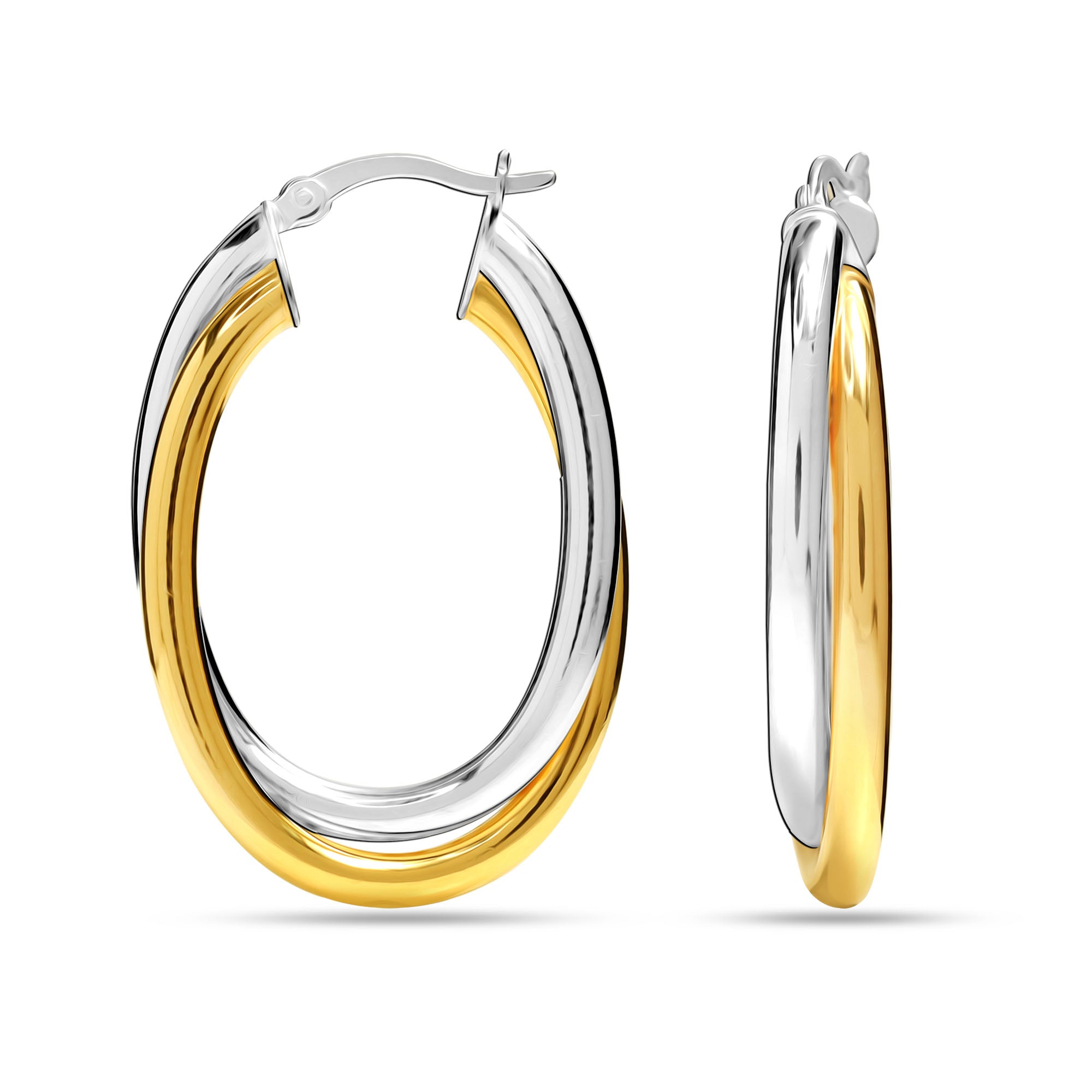 LeCalla Gioielli in argento Sterling due toni tre-tono intrecciatura ovale & forma rotonda lucidata goffo orecchini per le donne LeCalla Gioielli in argento Sterling due toni tre-tono intrecciatura ovale & forma rotonda lucidata goffo orecchini per le donne