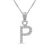 925 Sterling Silver CZ Alphabet Letter 'P'  Pendant Necklace with Chain for Women and Girls