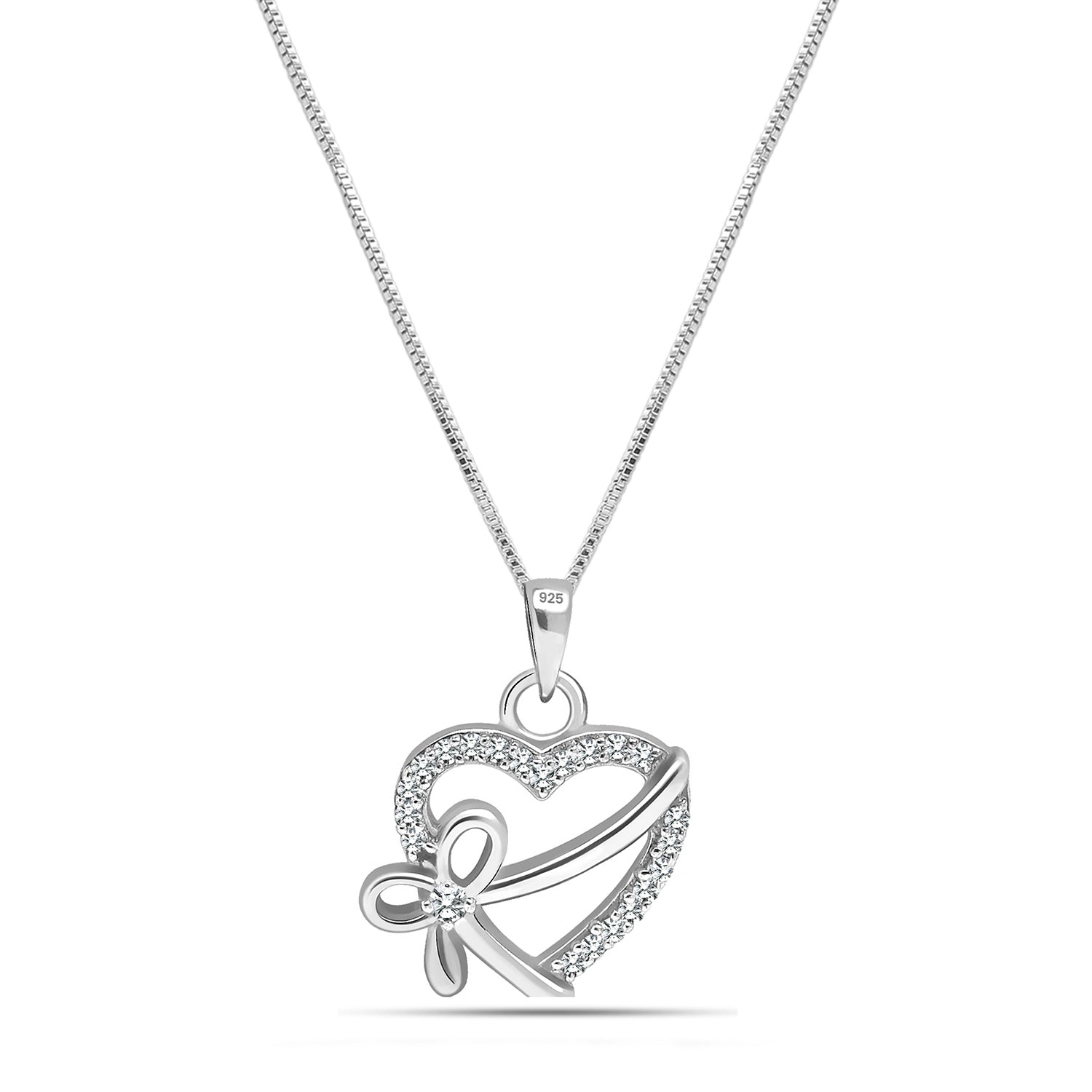 925 Sterling Silver CZ Love Knot Pendant Necklace for Teen Women