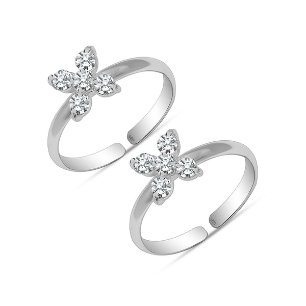 925 Sterling Silver Designer Cz Flower Toerings for Women