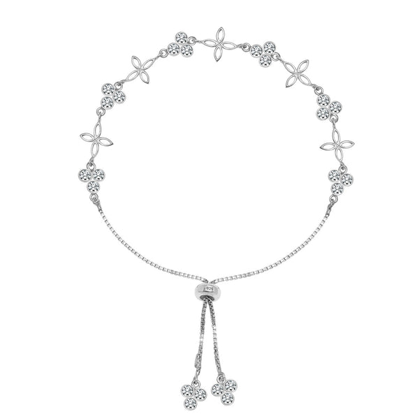 925 Sterling Silver Cz Floral Slider Bracelet for Women and Girls