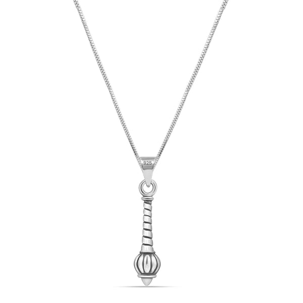 925 Sterling Silver Oxidized Hanuman Gada Pendant Necklace for Men and Women