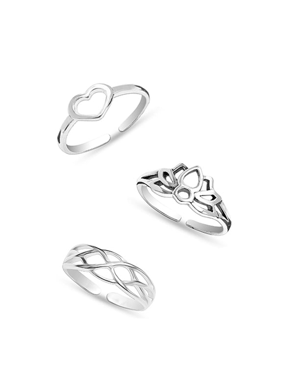 Mystic Heart & Charm Toe Ring Trio