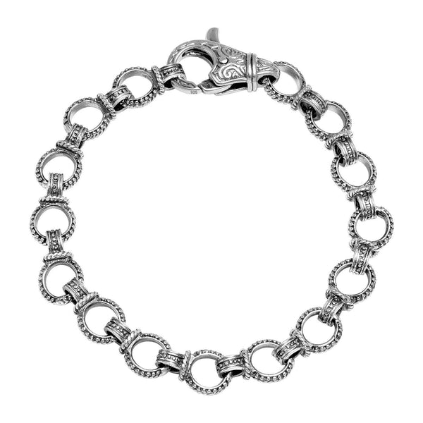 925 Sterling Silver Textured Round Link Chain Bracelet for Men and Boys