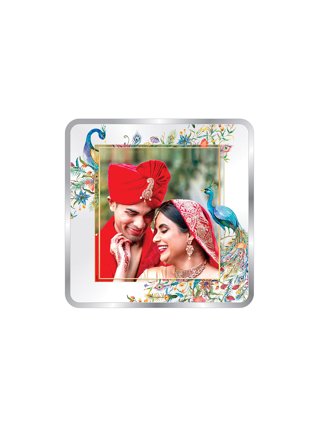 BIS Hallmarked Personalised Newly Married Anniversary Beautiful Square 999 Purity Silver Coin