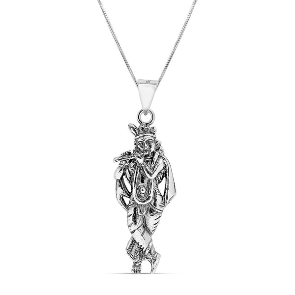 925 Sterling Silver Oxidized Krishnaji Pendant Necklace for Men and Women