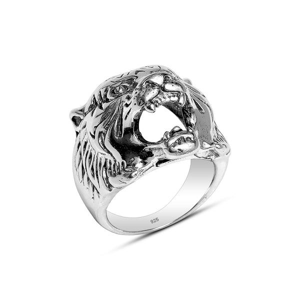 925 Sterling Silver Majestic Tiger Face Roaring Ring for Men and Boys