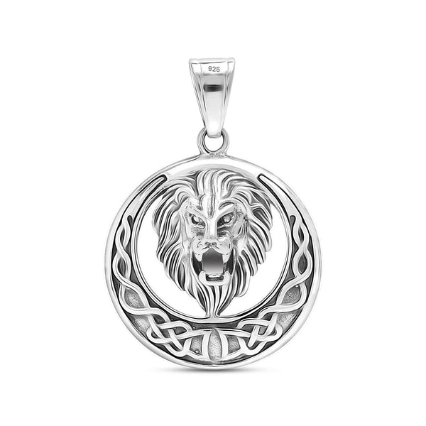 925 Sterling Silver Lion Head Punk Vintage Circle Pendant for Men and Boys