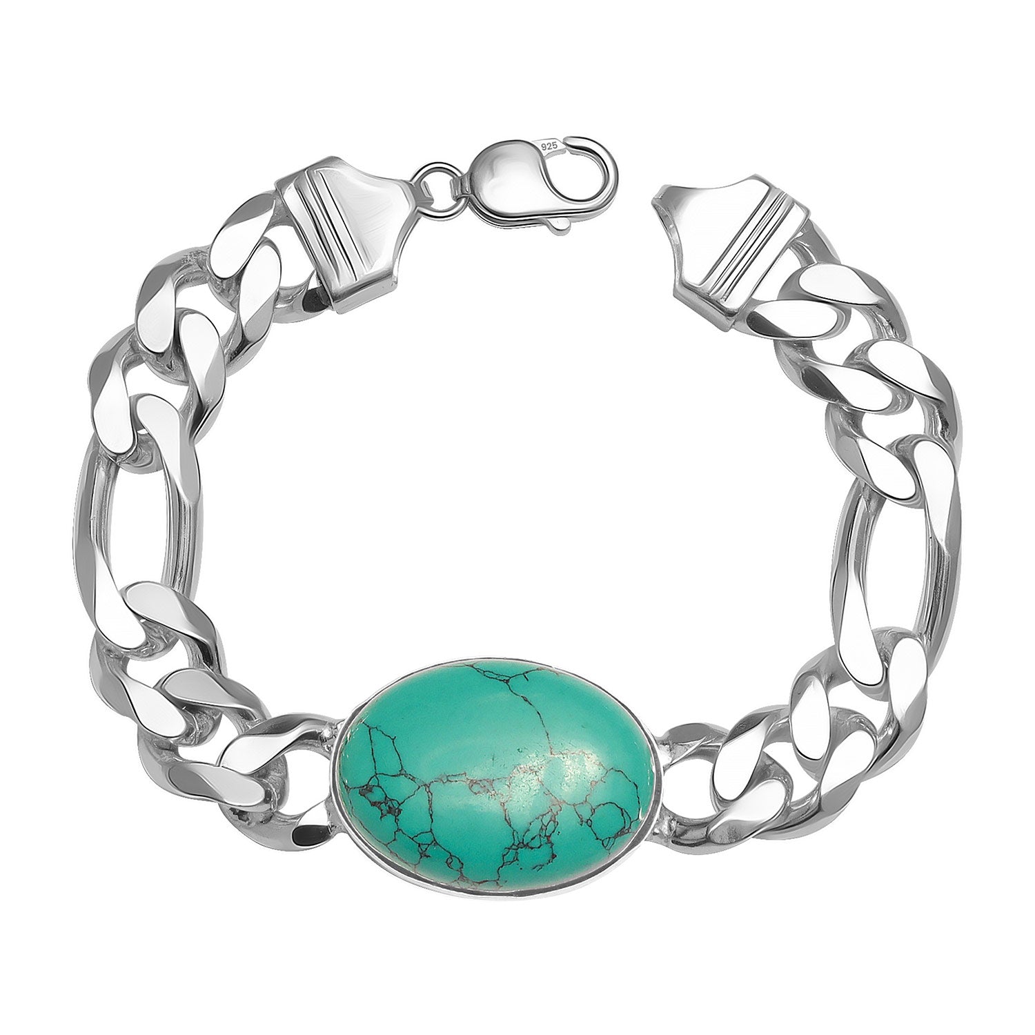 925 Sterling Silver Figaro Chain Turquoise Stone Fancy Salman Khan Bracelet for Men