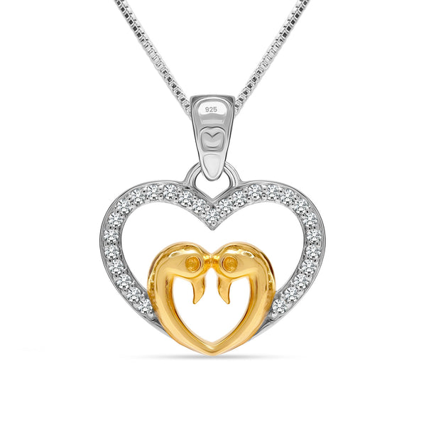 925 Sterling Silver Designer CZ Gold Plated Peacock Heart Pendant Necklace with Chain for Women and Girls