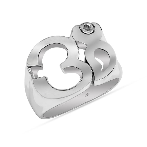 925 Sterling Silver Om Symbol Motor Biker Ring for Men and Boys