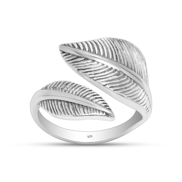 925 Sterling Silver Oxidized Leaf Design Ring for Women