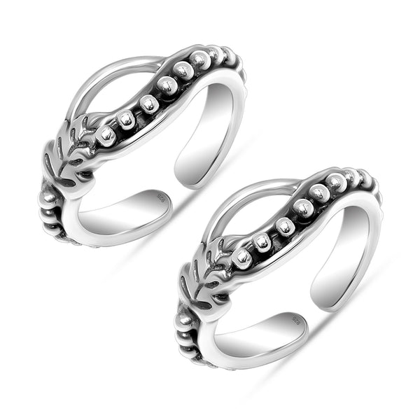 925 Sterling Silver Oxidized Leaf Design Toe Rings for Women