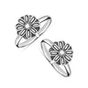 925 Sterling Silver Oxidized Floral Design Toe Rings for Women