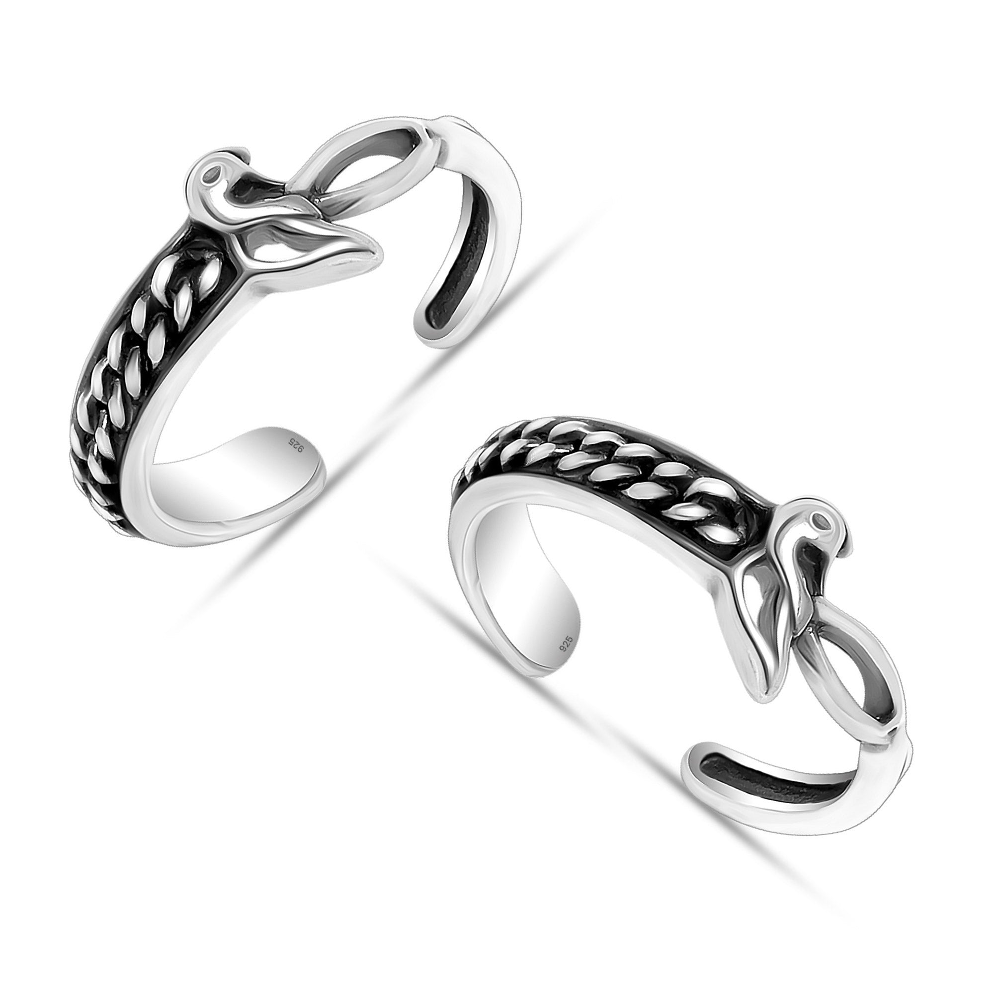 925 Sterling Silver Oxidized Peacock Design Toe Rings for Women