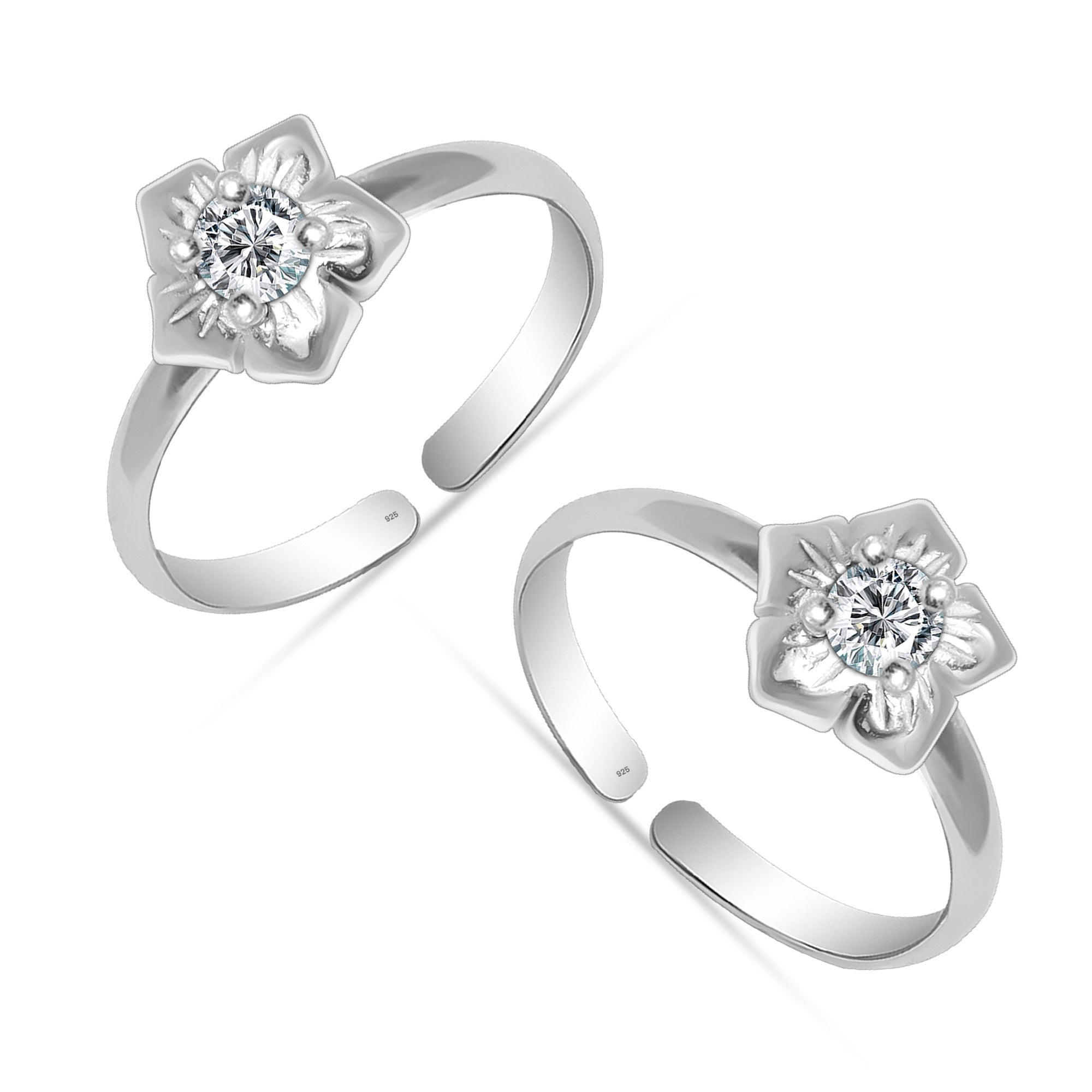 925 Sterling Silver Cz Floral Toerings for Women