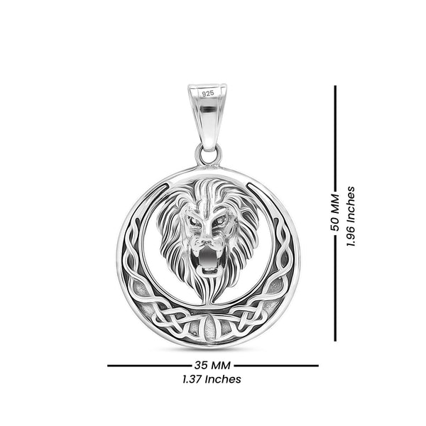 925 Sterling Silver Lion Head Punk Vintage Circle Pendant for Men and Boys