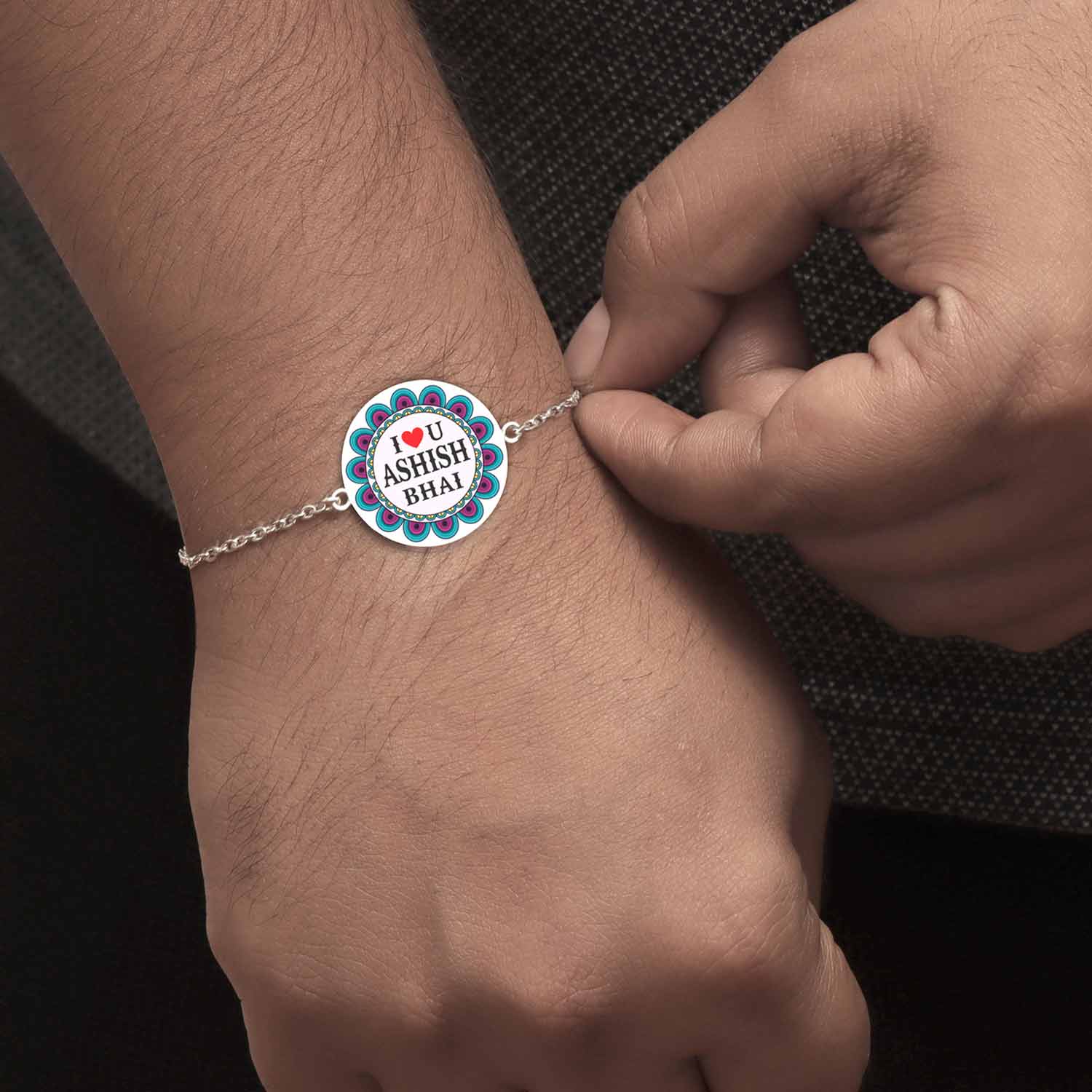 Personalised 925 Sterling Silver Name & Message I Love You Bhai Rakhi Bracelet for Brother