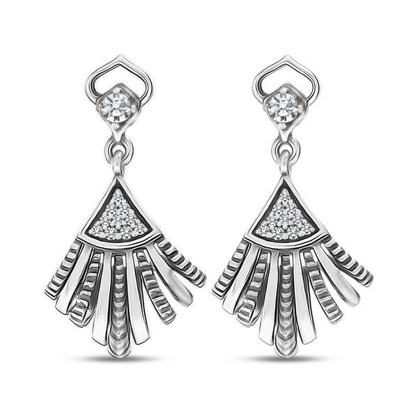 925 Sterling Silver Designer Oxidized Zircon Studded Dangler Earrings for Women and Girls