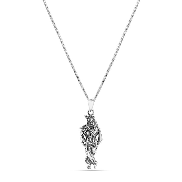 925 Sterling Silver Oxidized Krishnaji Pendant Necklace for Men and Women