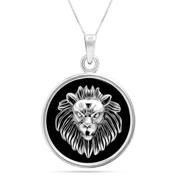 925 Sterling Silver Oxidized Lion Pendant Necklace for Men