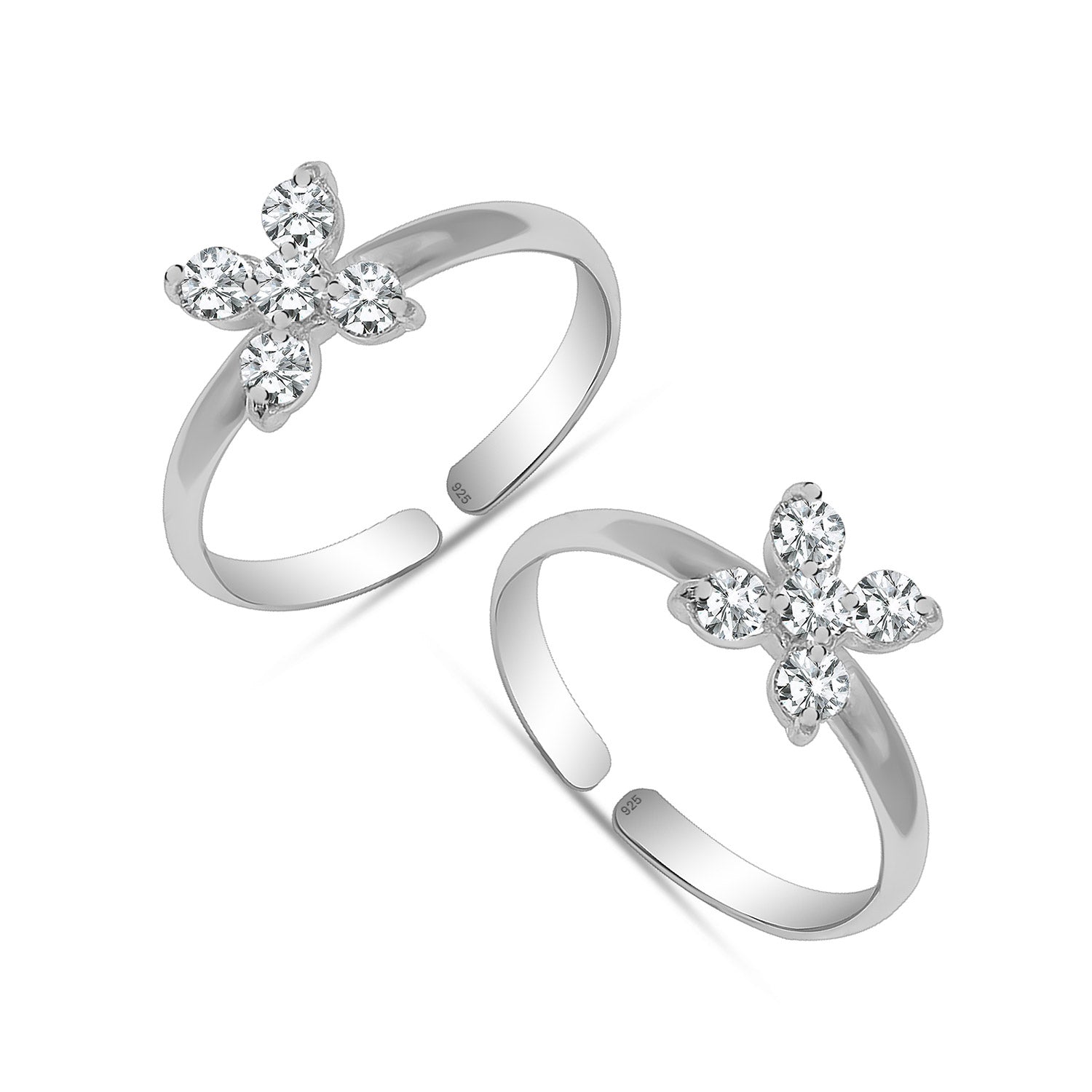 925 Sterling Silver Designer Cz Flower Toerings for Women