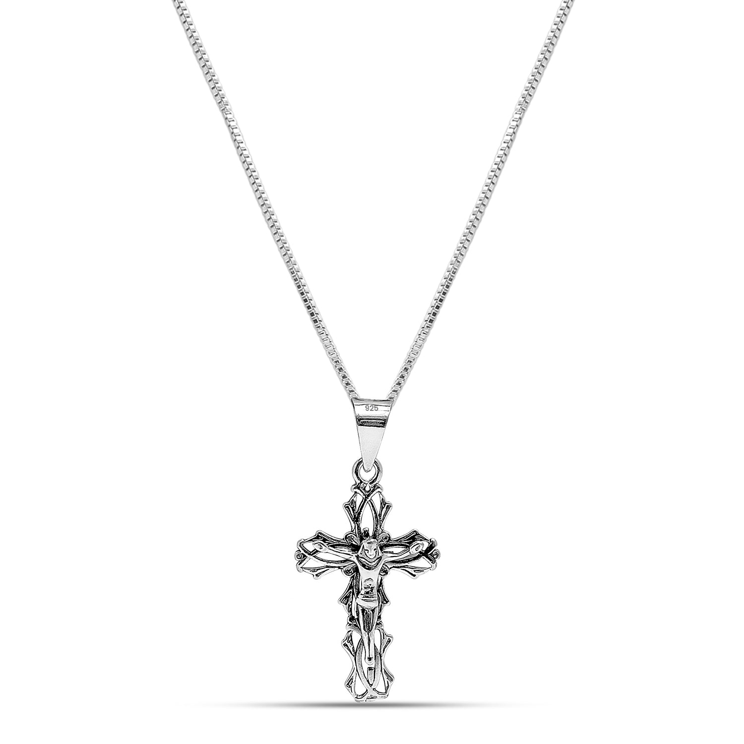 925 Sterling Silver Oxidized Cross Pendant Necklace for Men and Women