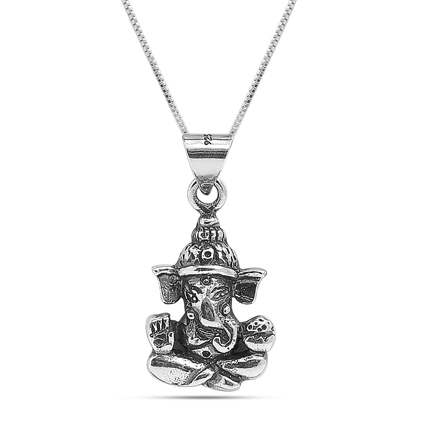925 Sterling Silver Oxidized Ganeshji Pendant Necklace for Men and Women