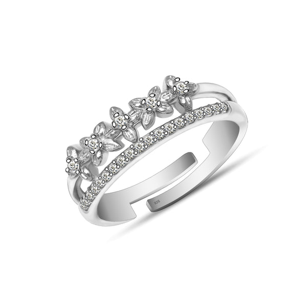 925 Sterling Silver Designer Cz Floral Finger Ring for Women and Girls