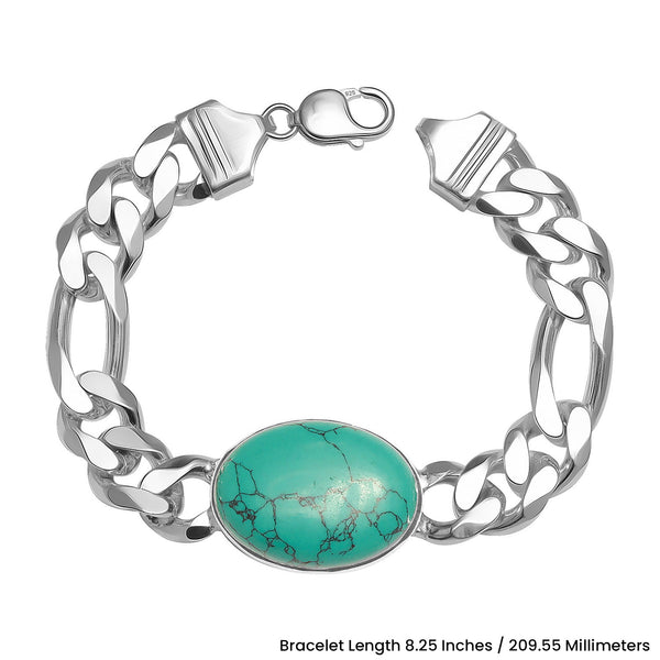 925 Sterling Silver Figaro Chain Turquoise Stone Fancy Salman Khan Bracelet for Men