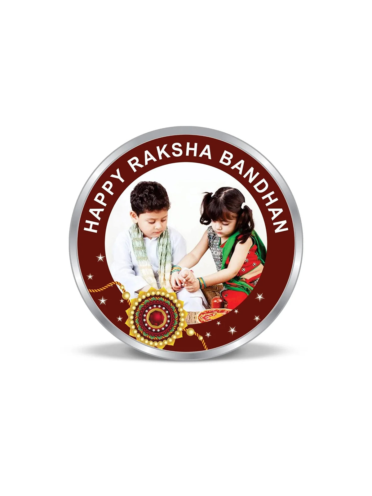 BIS Hallmarked Personalised Happy Raksha Bandhan Rakhi 999 Pure Silver Coin
