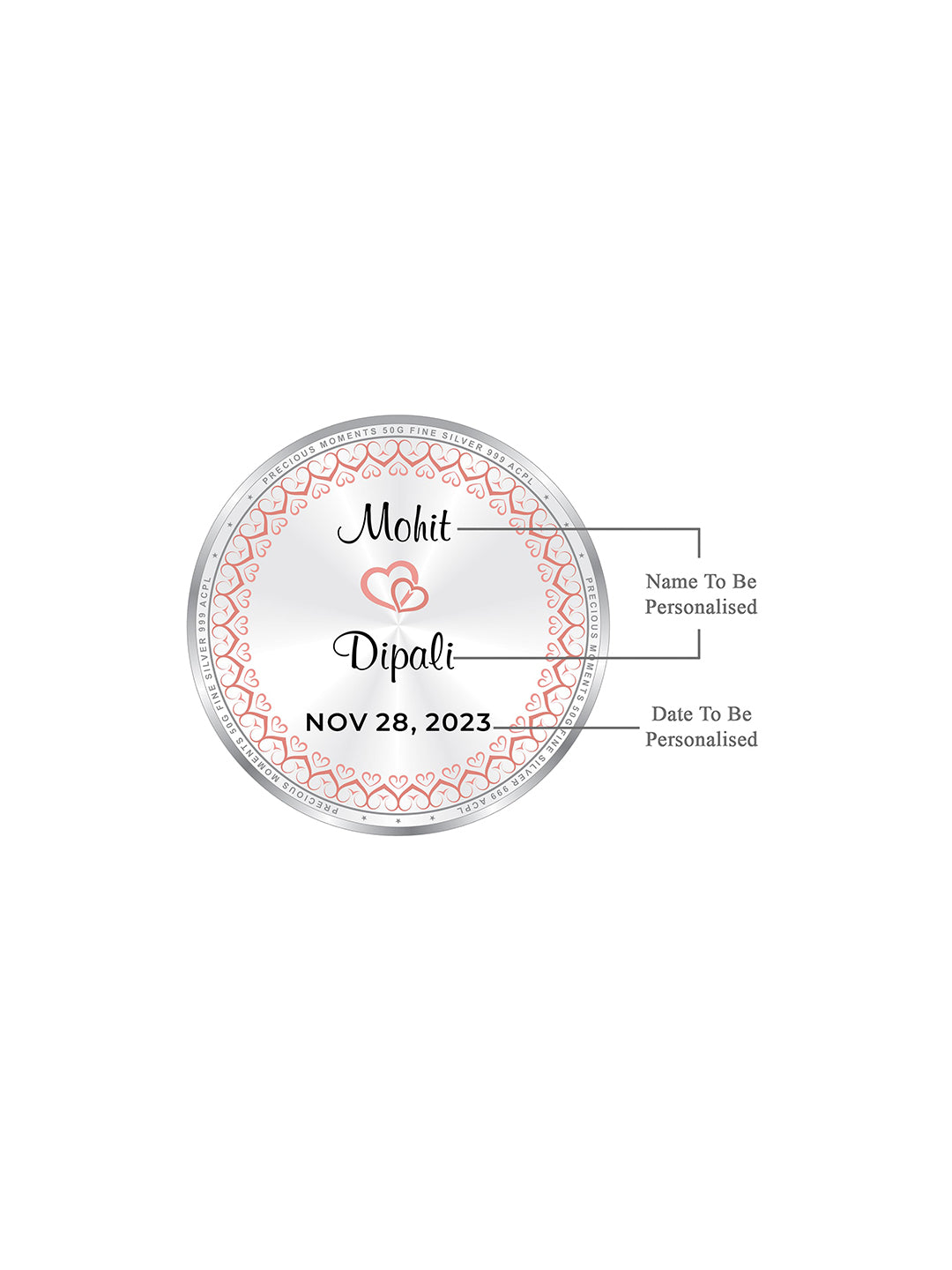 BIS Hallmarked Personalised Newly Married Anniversary beautiful Silver Coin 999 Purity