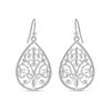 925 Sterling Silver Floral Filigree French Wire Classic Filigree Teardrop Drop Dangle Earrings for Women