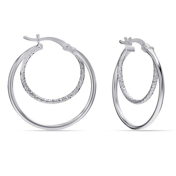 925 Sterling Silver Textured Lightweight Circular Double Layered Hoop Earrings for Women Teen